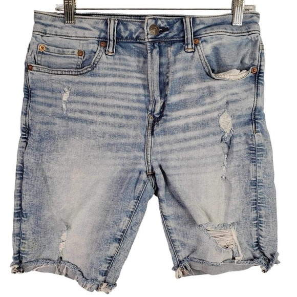 American Eagle Distressed Denim Jean Shorts Men's Size 30 Cutoffs 9” Blue - Picture 2 of 11